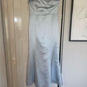 Light Blue Satin Strapless Bridesmaids Dress by Watters Design